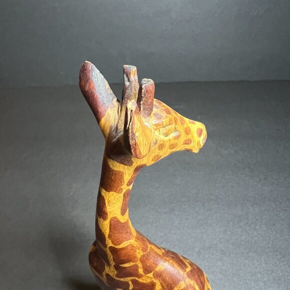 Vintage Kenyan Hand-Carved Wooden Giraffe Decor Figure on a Base 8" - Picture 6 of 8